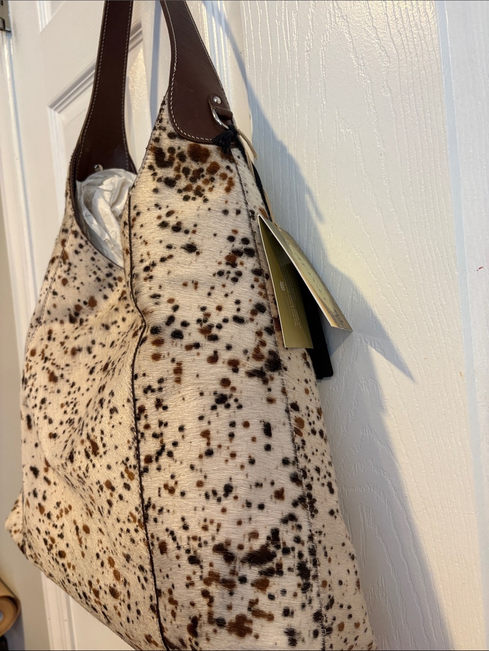 BNWT CAVALCANTI Cowhide Brown Black Speckle Shoulder Bag Genuine Italian Leather - Picture 12 of 13